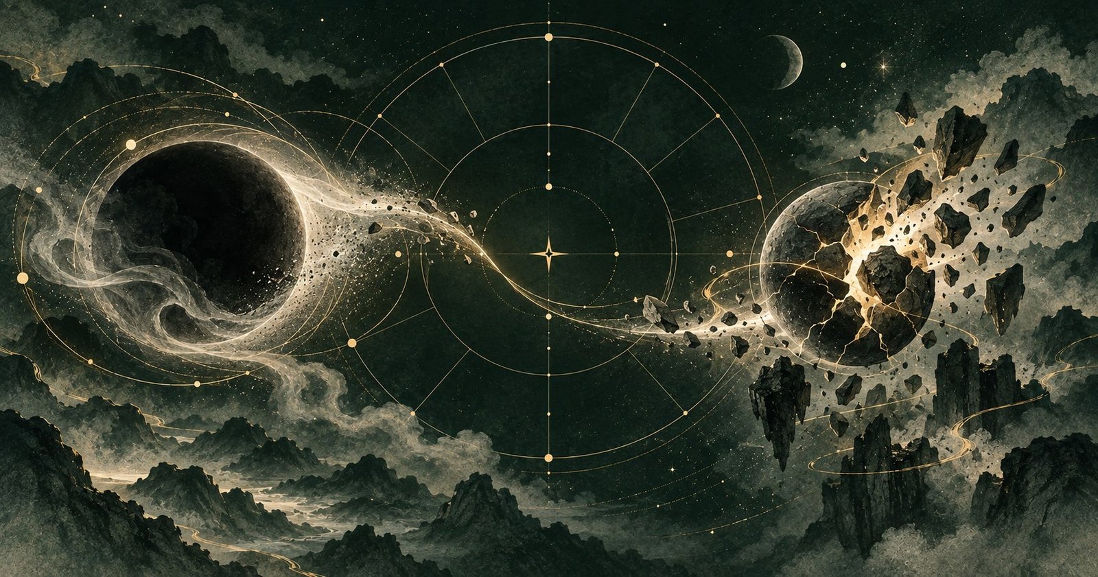 以地空地劫為主題的現代中式抽象星盤插畫