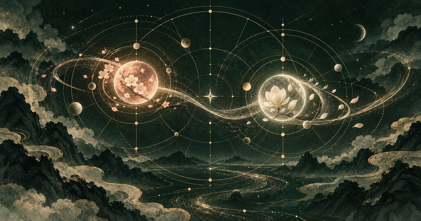 以紅鸞天喜為主題的現代中式抽象星盤插畫