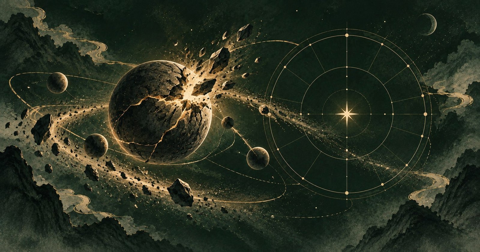 以破軍星為主題的現代中式抽象星盤插畫