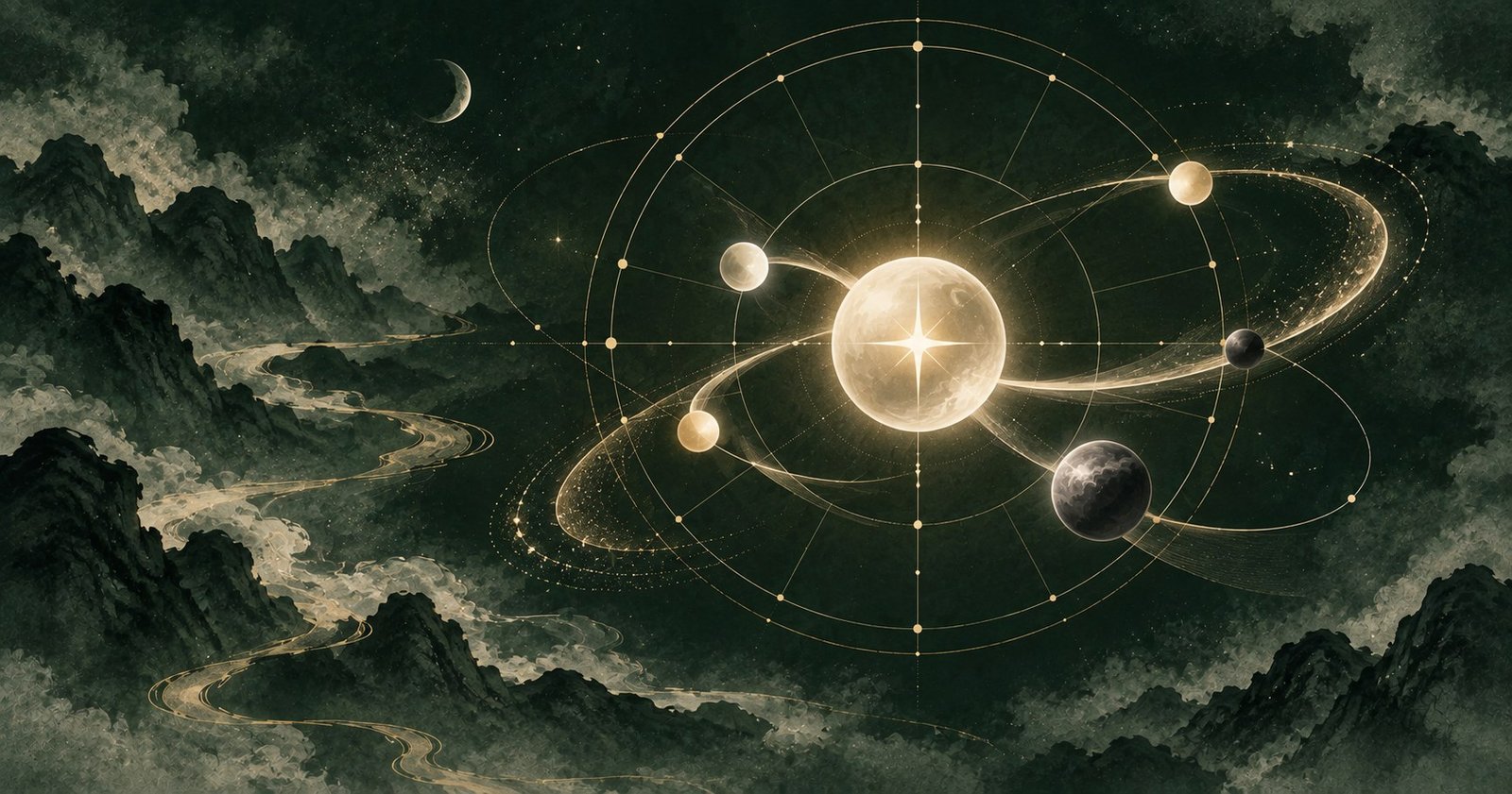 以天相星為主題的現代中式抽象星盤插畫